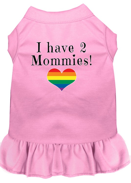 I Have 2 Mommies Screen Print Dog Dress Light Pink Lg